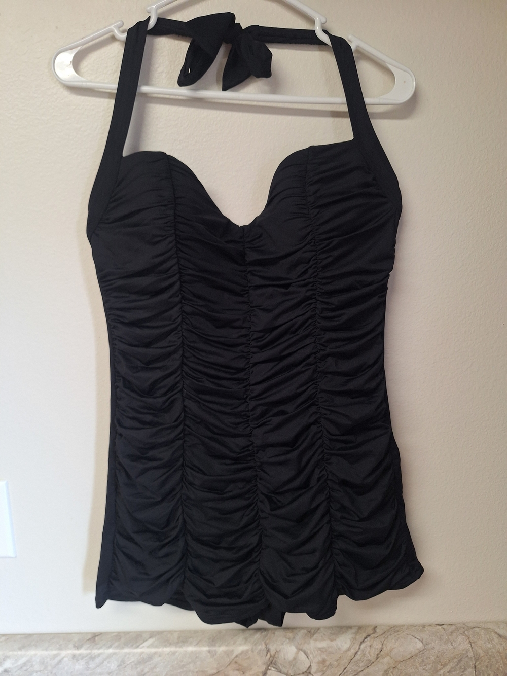DKNYC Black Halter Ruched Swimdress